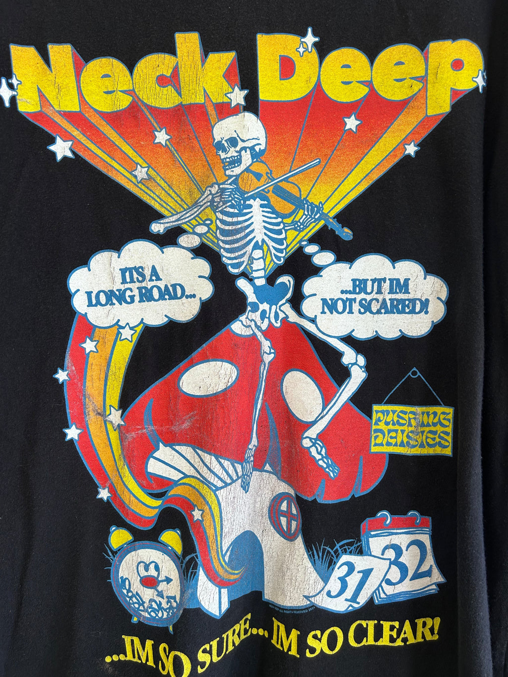 Antithesis black long sleeved Neck Deep band tee featuring a skeleton playing violin on a mushroom graphic print